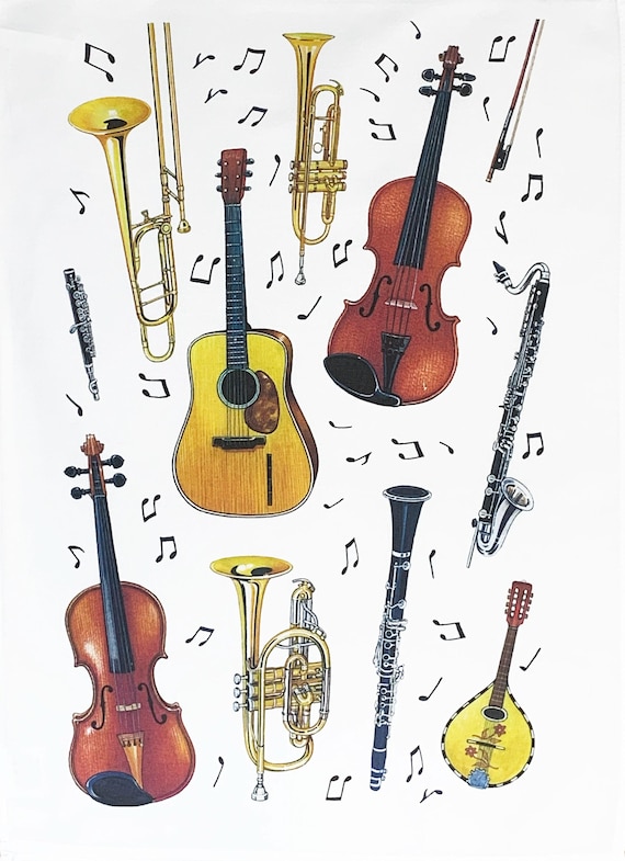 The Instruments Collection - Strings and Brass Large Cotton Tea Towel