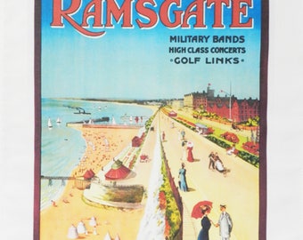 Sunny Ramsgate - Retro Style Travel Poster Large Cotton Tea Towel