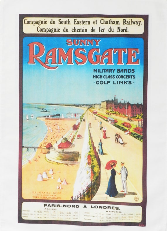 Sunny Ramsgate - Retro Style Travel Poster Large Cotton Tea Towel
