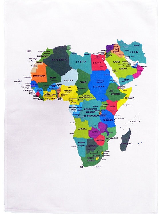 Colourful Countries of Africa Map - Large Cotton Tea Towel