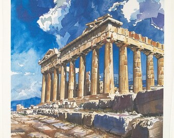 Acropolis of Athens large cotton tea towel