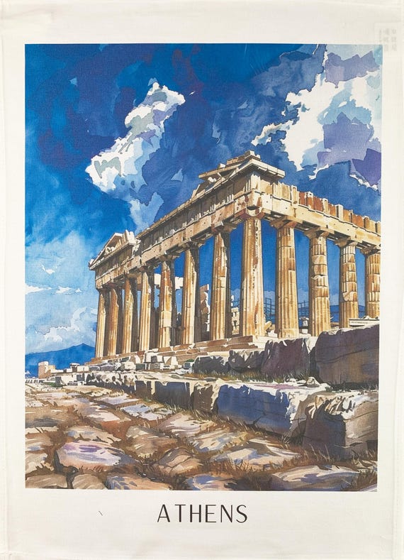 Acropolis of Athens large cotton tea towel