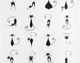 The Stylish Black Cats Large Cotton Tea Towel