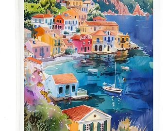 Kefalonia Greece Cotton Tea Towel, White, 47 x 65 cm, with Hanging Loop