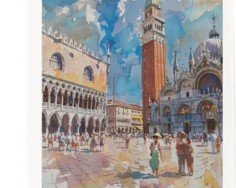 Venice Italy Cotton Tea Towel – Watercolour Art of St Mark’s Square
