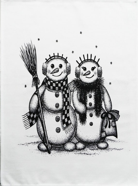 Mr and Mrs Snowman - Large Christmas Tea Towel
