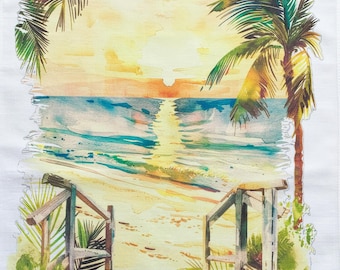 Sunset at the Beach large cotton tea towel