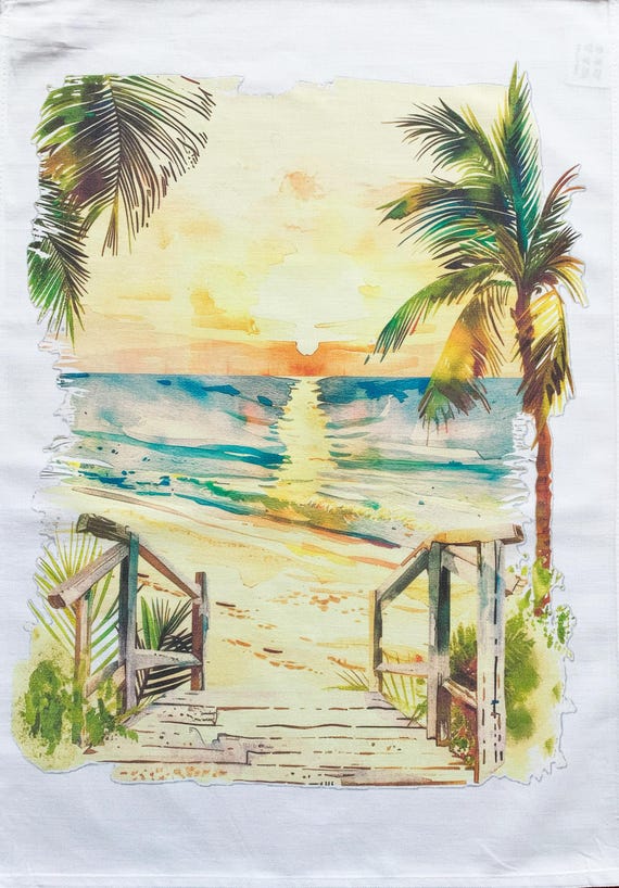 Sunset at the Beach large cotton tea towel