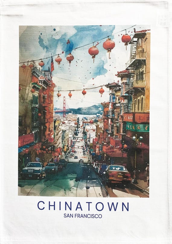China Town San Francisco large cotton tea towel