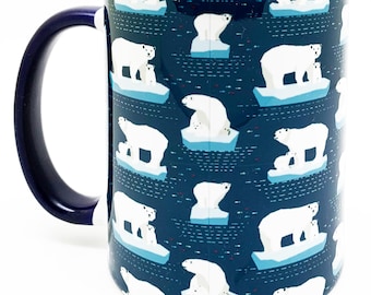 The Polar Bear Mug with Glazed Dark Blue Handle and Inner