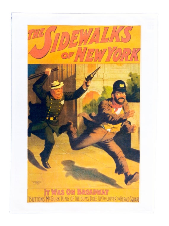 The Sidewalks of New York - Retro Style Theatre Poster Style Large Cotton Tea Towel