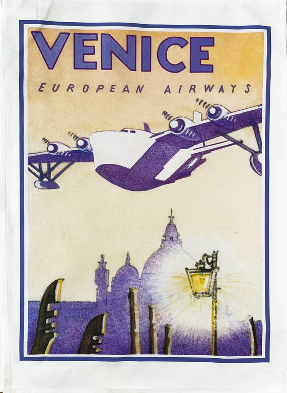 London Vintage Flight Large Cotton Tea Towel
