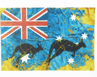 Australia - Flag and Kangaroos- Large Cotton Tea Towel
