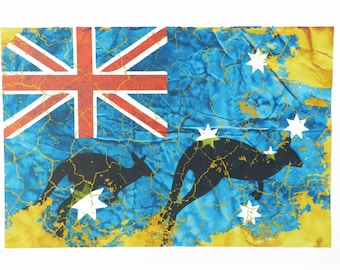 Australia - Flag and Kangaroos- Large Cotton Tea Towel