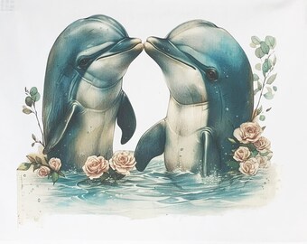 The Dolphin Couple Large Cotton Tea Towel