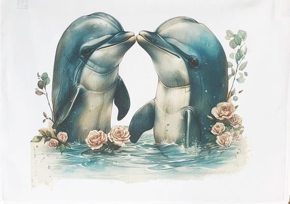 The Dolphin Couple Large Cotton Tea Towel