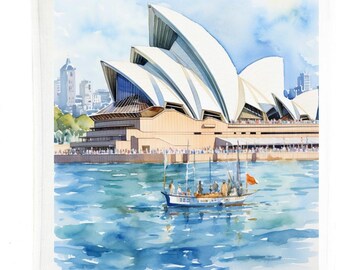 Sydney Opera House Cotton Tea Towel, Watercolour Travel