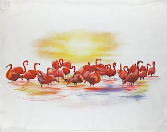 A Flamboyance of Flamingos large cotton tea towel