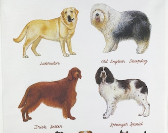 Hand Drawn Classic Dog Breeds Large Cotton Tea Towel