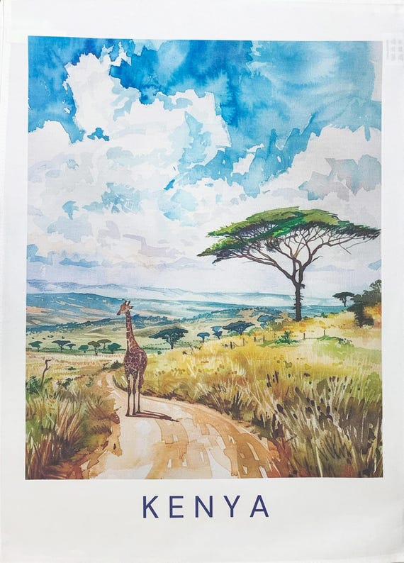 The Plains of Kenya large cotton tea towel