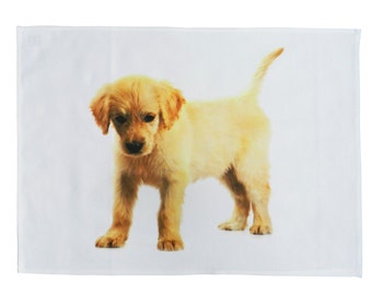 Golden Retreiver Puppy- Large Cotton Tea Towel with crisp and clear image