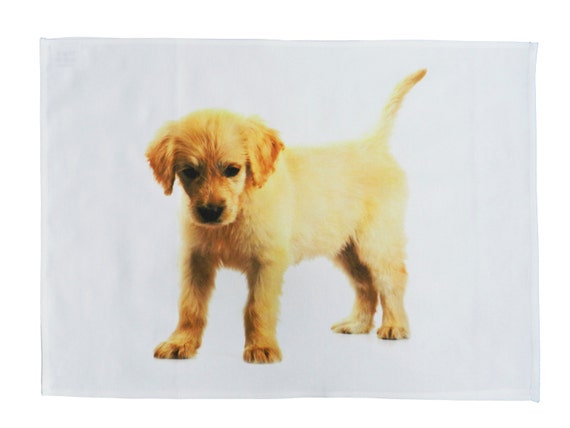 Golden Retreiver Puppy- Large Cotton Tea Towel with crisp and clear image