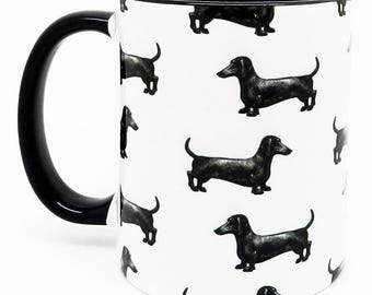 Sausage Dog (Dachshund) Mug with Glazed Black Inner and Black Handle