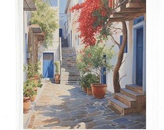 Crete Greece Cotton Tea Towel, 47 x 65 cm, 100% Cotton,  with Hanging Loop