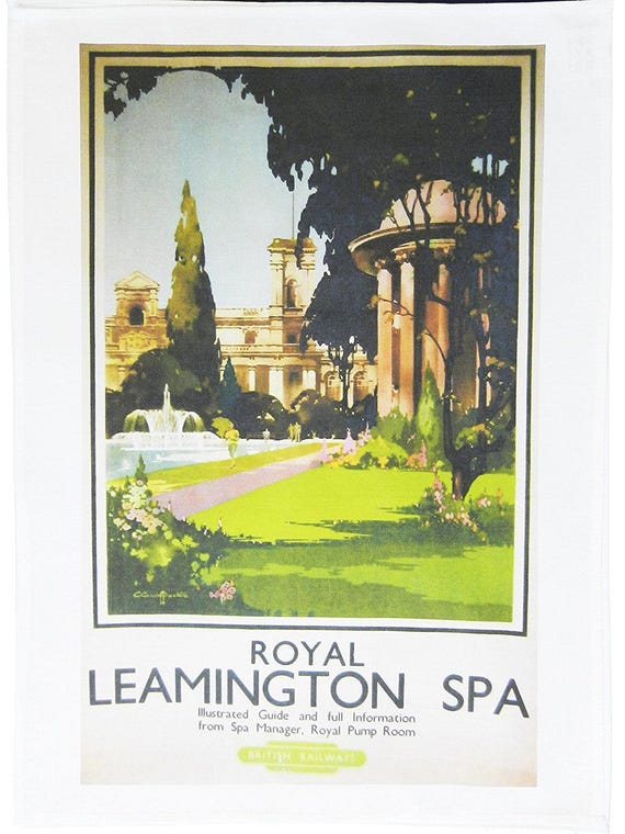 Royal Leamington Spa - Retro Style Travel Poster Large Cotton Tea Towel