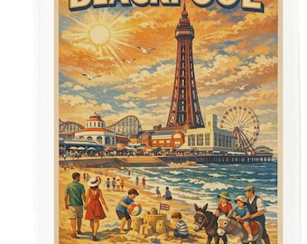 Blackpool Travel Poster Tea Towel – Vintage Seaside Cotton Kitchen Towel