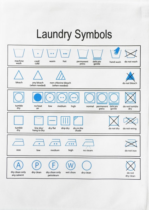 Laundry Symbols - Large Cotton Tea Towel for the Laundry Expert