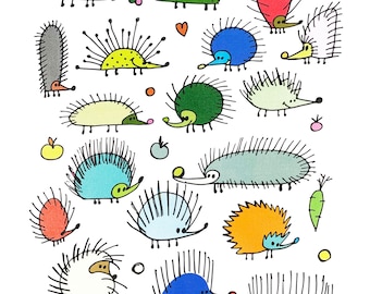 The Colourful Array of Hedgehogs Large Cotton Tea Towel