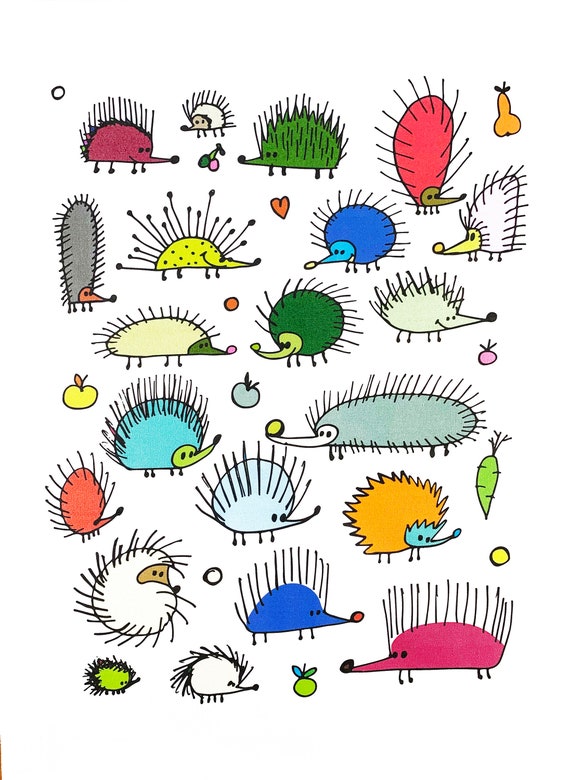 The Colourful Array of Hedgehogs Large Cotton Tea Towel