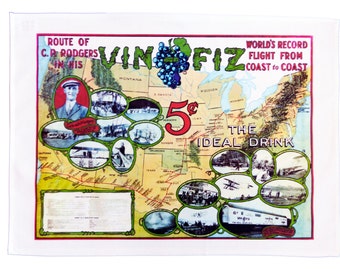 The Vin Fiz Flying Machine - Retro Style Large Cotton Tea Towel circa 1911