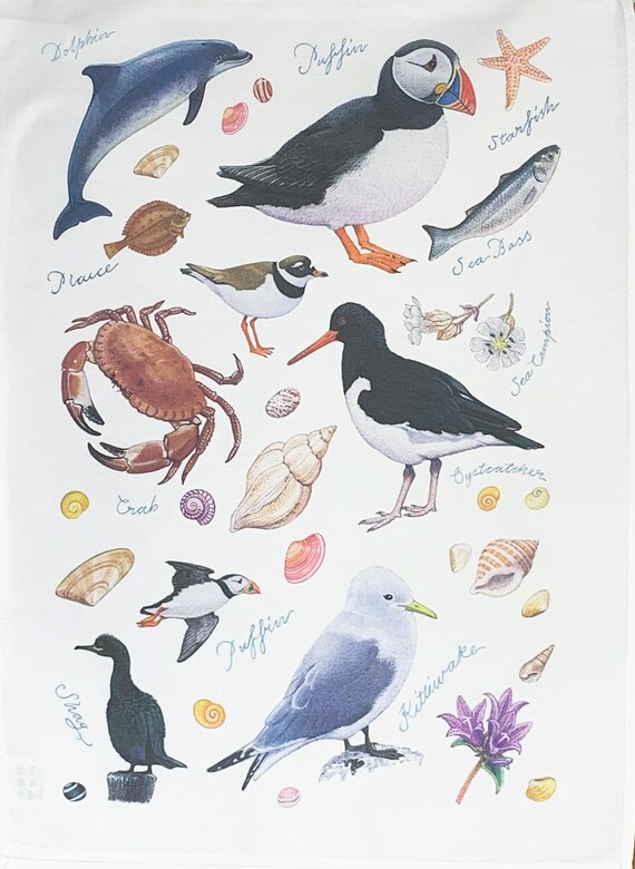 Seaside Wildlife Large Cotton Tea Towel