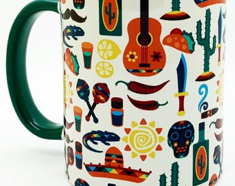The Mexican Mug with Glazed Green Handle and Inner
