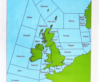 British Isles Shipping Areas Map Cotton Tea Towel