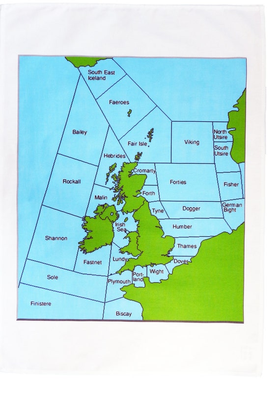 British Isles Shipping Areas Map Cotton Tea Towel