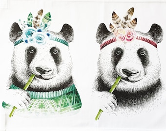 The Glamourous Mr and Mrs Panda - Large Cotton Tea Towel