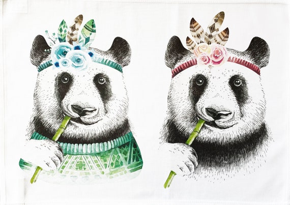 The Glamourous Mr and Mrs Panda - Large Cotton Tea Towel