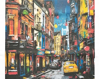 Street in Soho large cotton tea towel