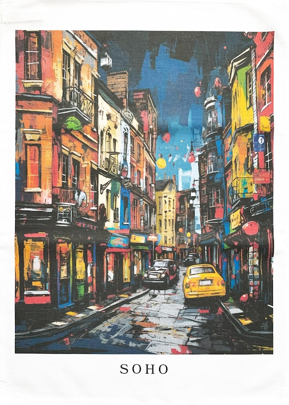 Street in Soho large cotton tea towel