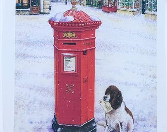 The Christmas Post Box large cotton tea towel