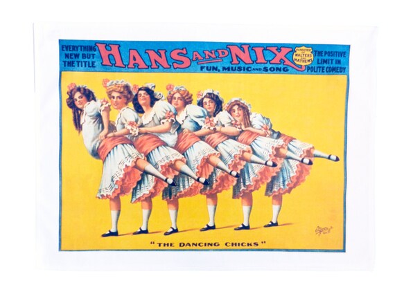 The Dancing Chicks- Retro Style Theatre Poster Style Large Cotton Tea Towel