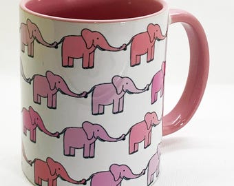 The Pink Elephants Mug with pink glazed handle and inner