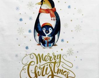 Merry Christmas Penguins - Large Tea Towel
