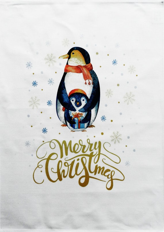Merry Christmas Penguins - Large Tea Towel
