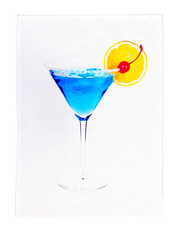 Shaken, but not stirred Blue Cocktail Drink Large Cotton Tea Towel