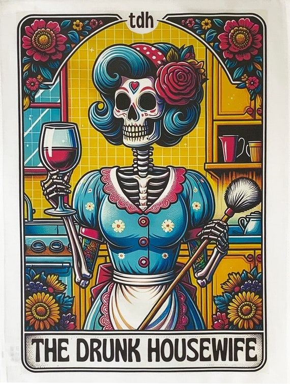 Drunk Housewife (Domestic Goddess) Large Cotton Tea Towel