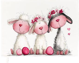 Easter Sheep Cotton Tea Towel, White, 65 x 47 cm, Rectangular, 100% Cotton